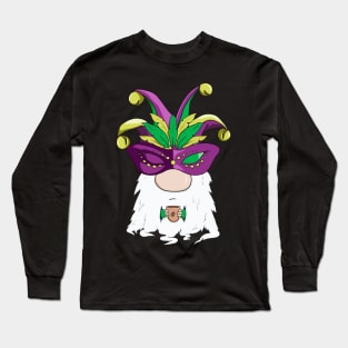 Funny Gnome in Mask Coffee Lover Carnival Party Mardi Gras Long Sleeve T-Shirt